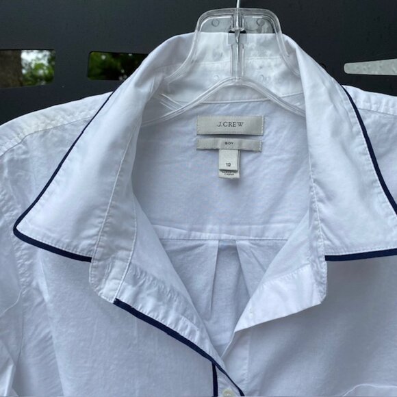 J Crew Boy Shirt Size 10 White Navy piping - Picture 3 of 3